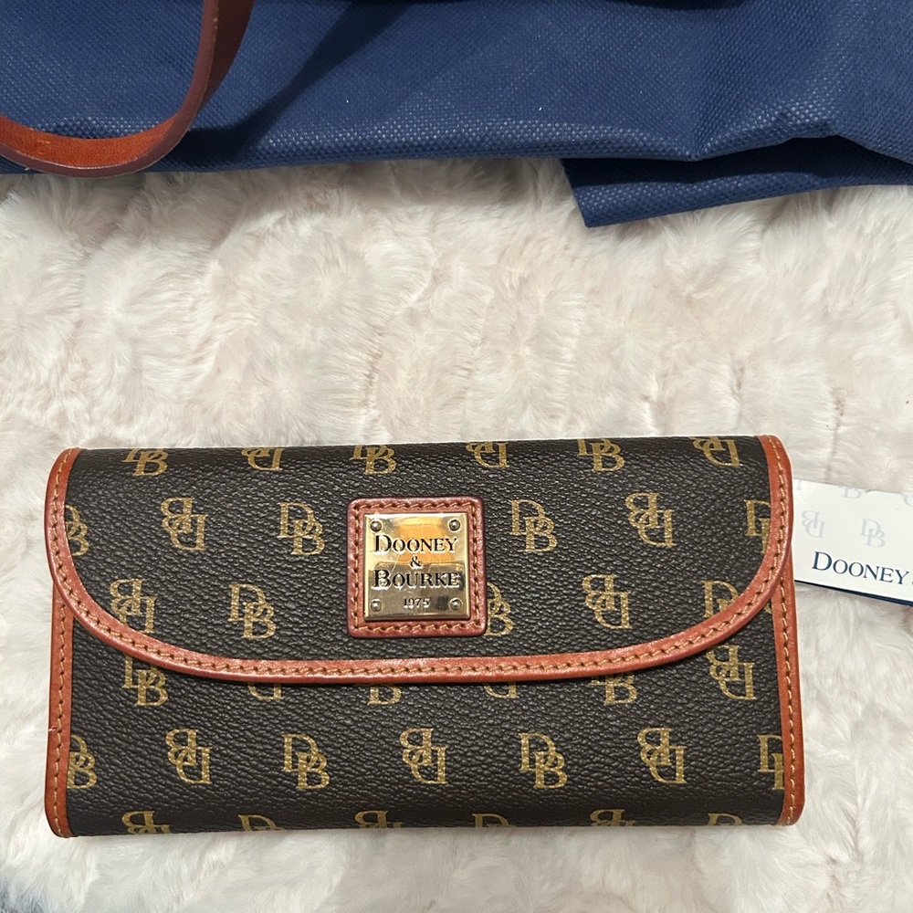 Dooney & Bourke Brown and Tan Logo long Wallet